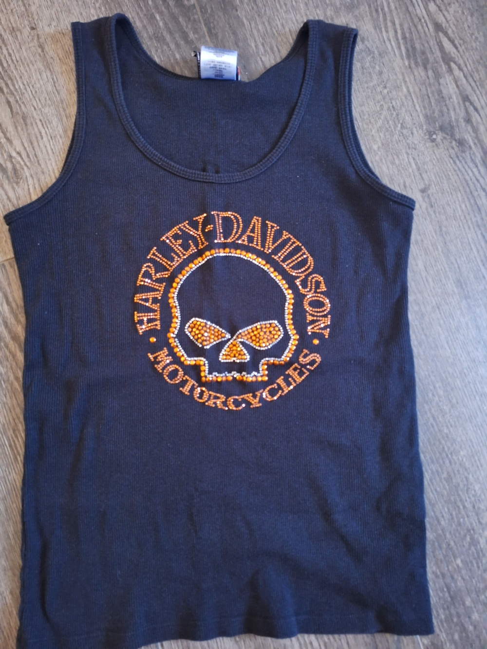 Harley-Davidson Girls' Black Tank Top with Orange Skull Accent
